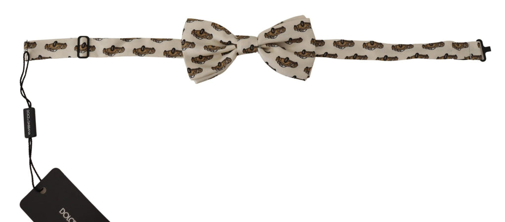 Dolce & Gabbana White Orange Car print Adjustable Neck Papillon Bow Tie - Luxe & Glitz