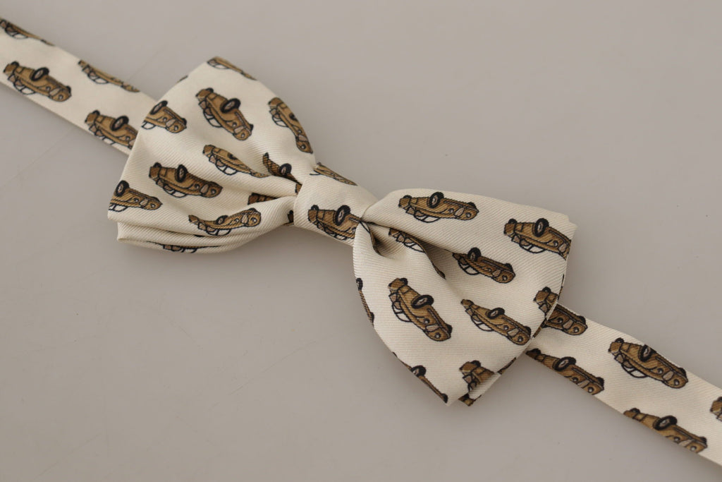 Dolce & Gabbana White Orange Car print Adjustable Neck Papillon Bow Tie - Luxe & Glitz