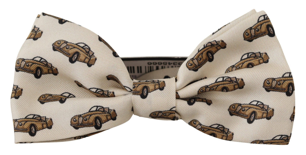 Dolce & Gabbana White Orange Car print Adjustable Neck Papillon Bow Tie - Luxe & Glitz