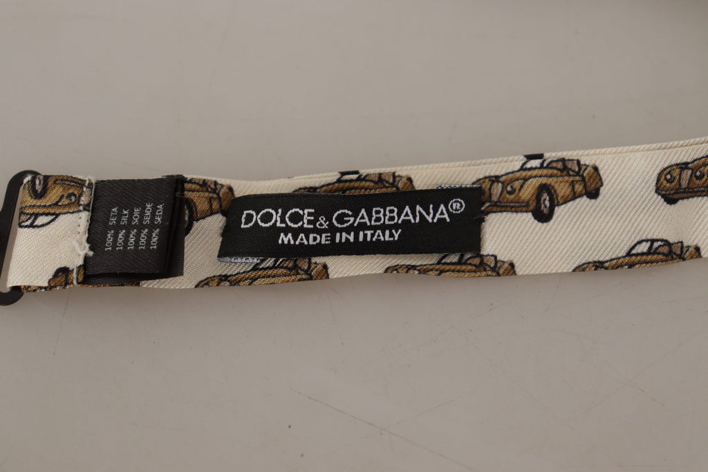 Dolce & Gabbana White Orange Car print Adjustable Neck Papillon Bow Tie - Luxe & Glitz