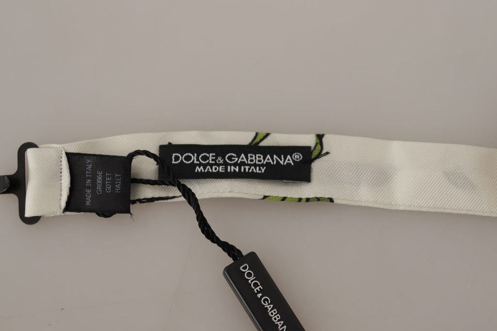 Dolce & Gabbana White Pattern Silk Adjustable Neck Papillon Bow Tie - Luxe & Glitz