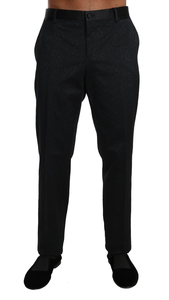 Dolce & Gabbana Black Cotton Brocade Formal Trousers Pants - Luxe & Glitz