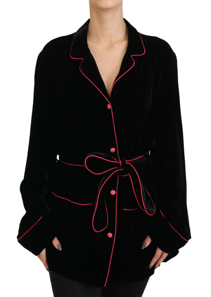 Dolce & Gabbana Black Button Belted Blazer Viscose Jacket Dolce & Gabbana