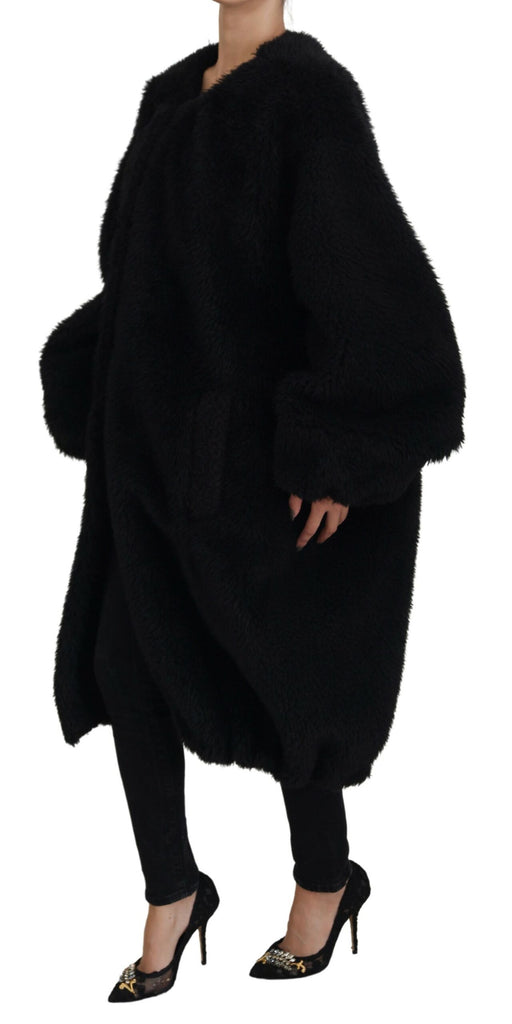 Dolce & Gabbana Black Cashmere Blend Faux Fur Coat Jacket Dolce & Gabbana