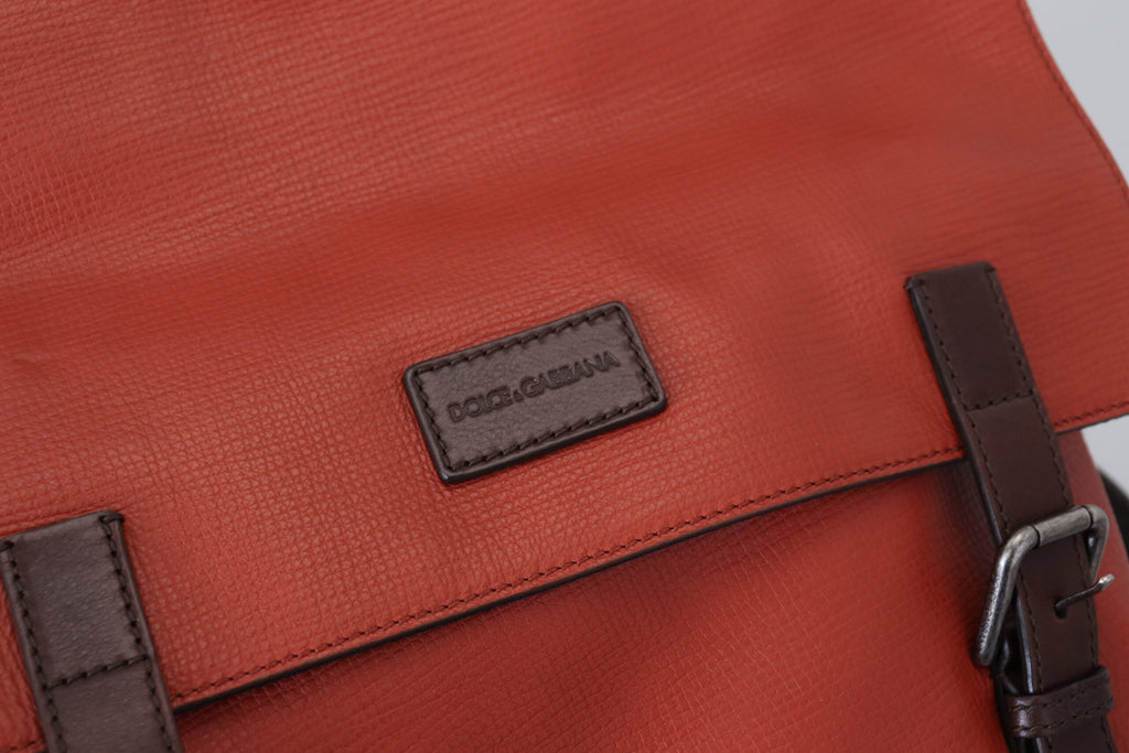 Dolce & Gabbana Orange Leather Logo Plaque Men Backpack Bag Dolce & Gabbana