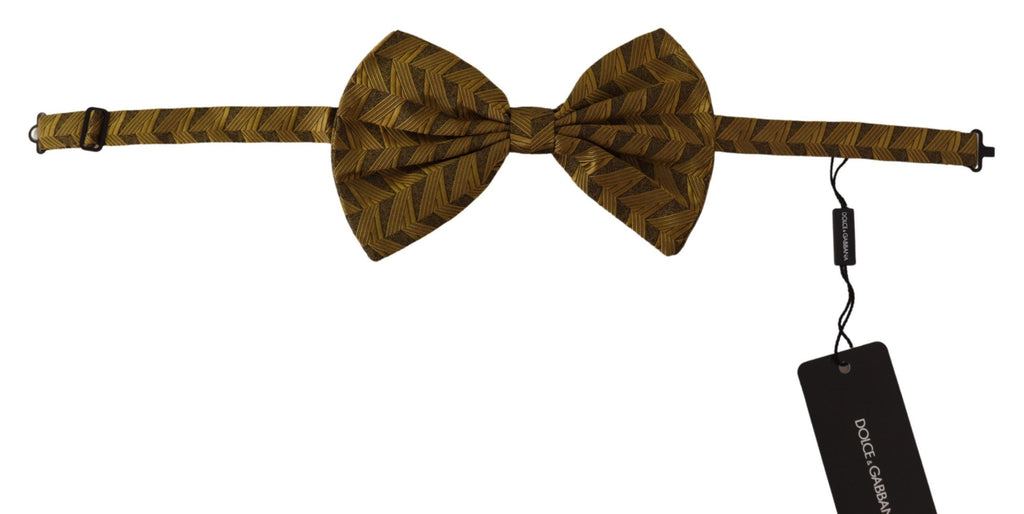 Dolce & Gabbana Gold Fantasy Print Adjustable Neck Papillon Bow Tie - Luxe & Glitz