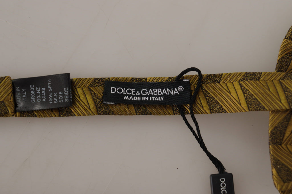 Dolce & Gabbana Gold Fantasy Print Adjustable Neck Papillon Bow Tie - Luxe & Glitz