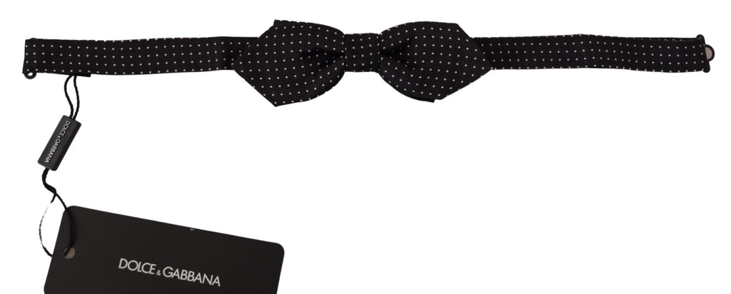 Dolce & Gabbana Black White Polka Dot Adjustable Neck Papillon Bow Tie - Luxe & Glitz