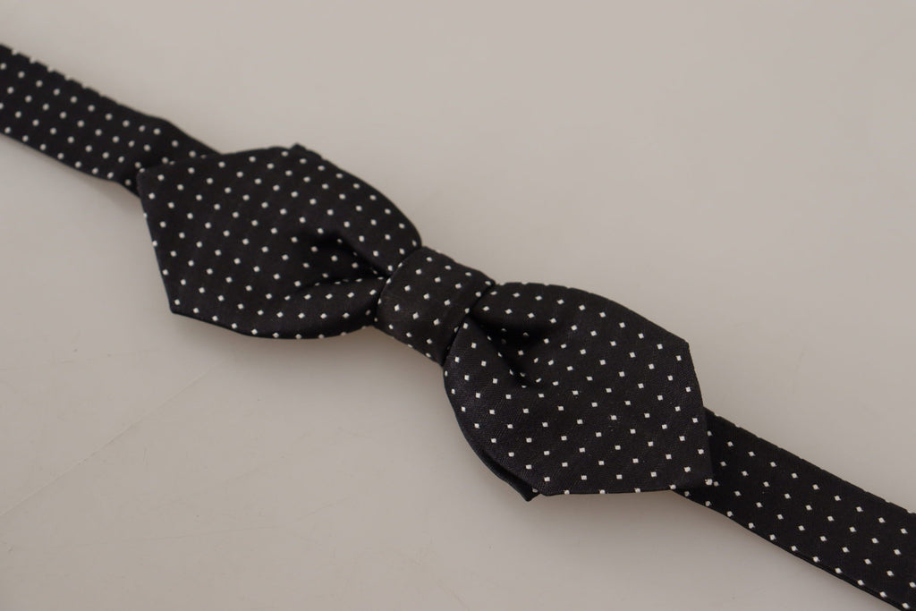 Dolce & Gabbana Black White Polka Dot Adjustable Neck Papillon Bow Tie - Luxe & Glitz