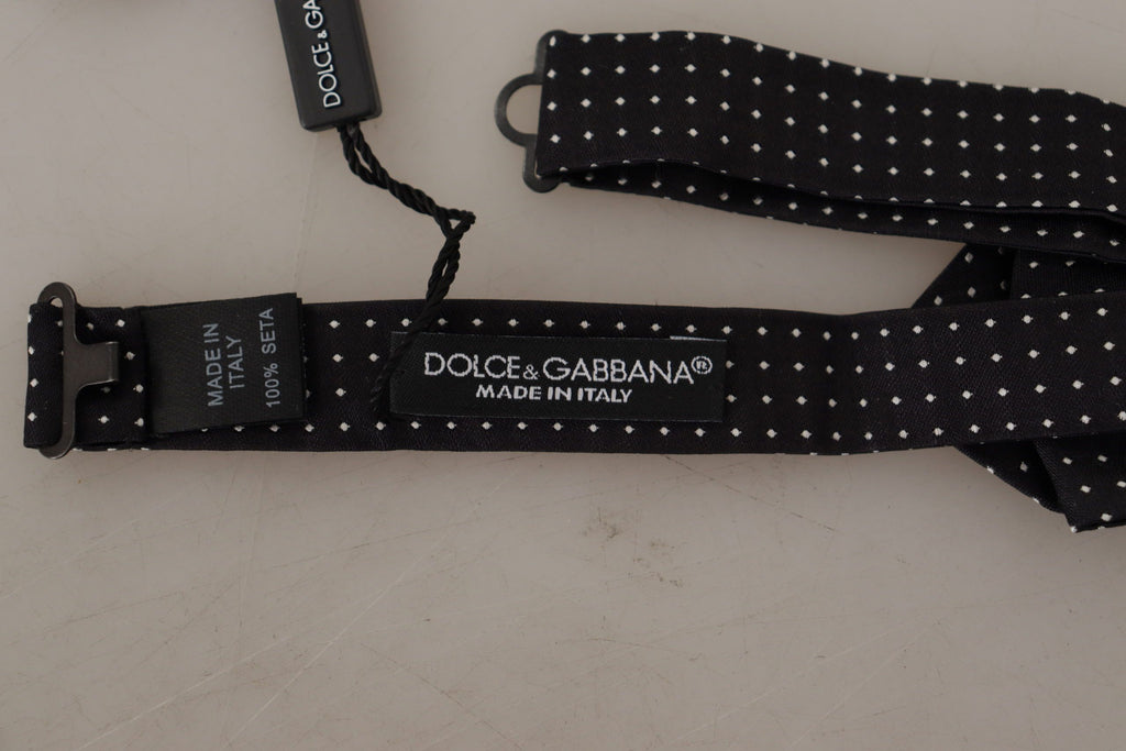 Dolce & Gabbana Black White Polka Dot Adjustable Neck Papillon Bow Tie - Luxe & Glitz