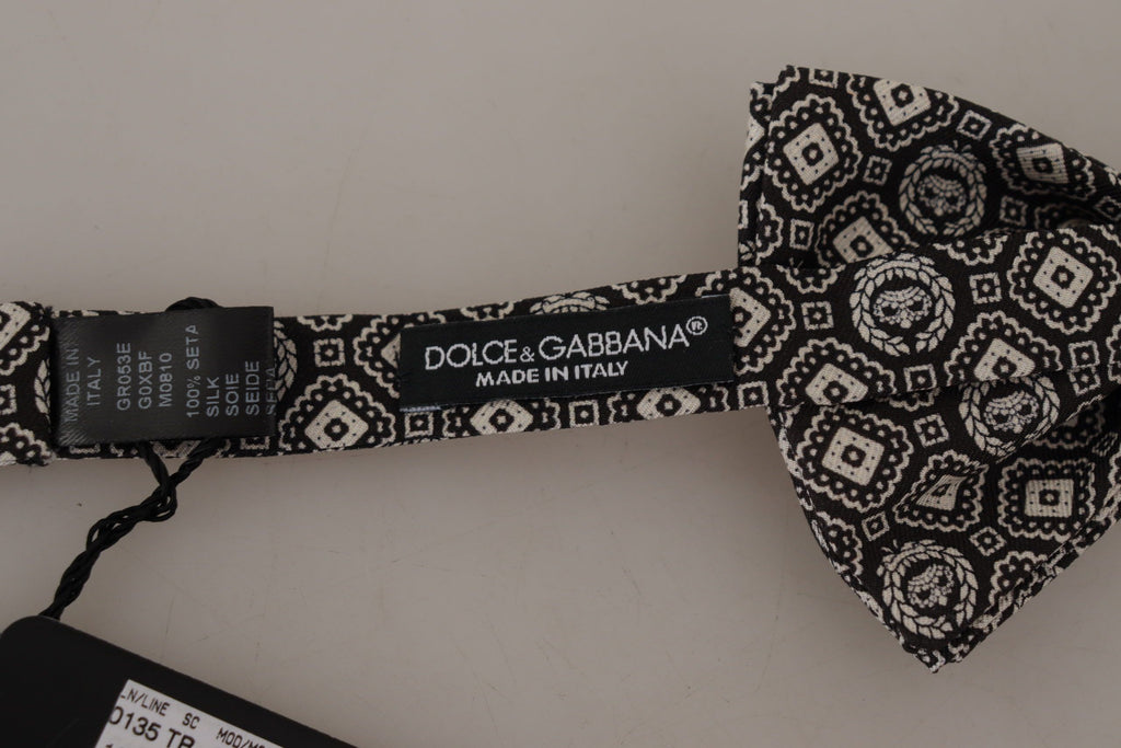 Dolce & Gabbana Black Fantasy Pattern Adjustable Neck Papillon Bow Tie - Luxe & Glitz