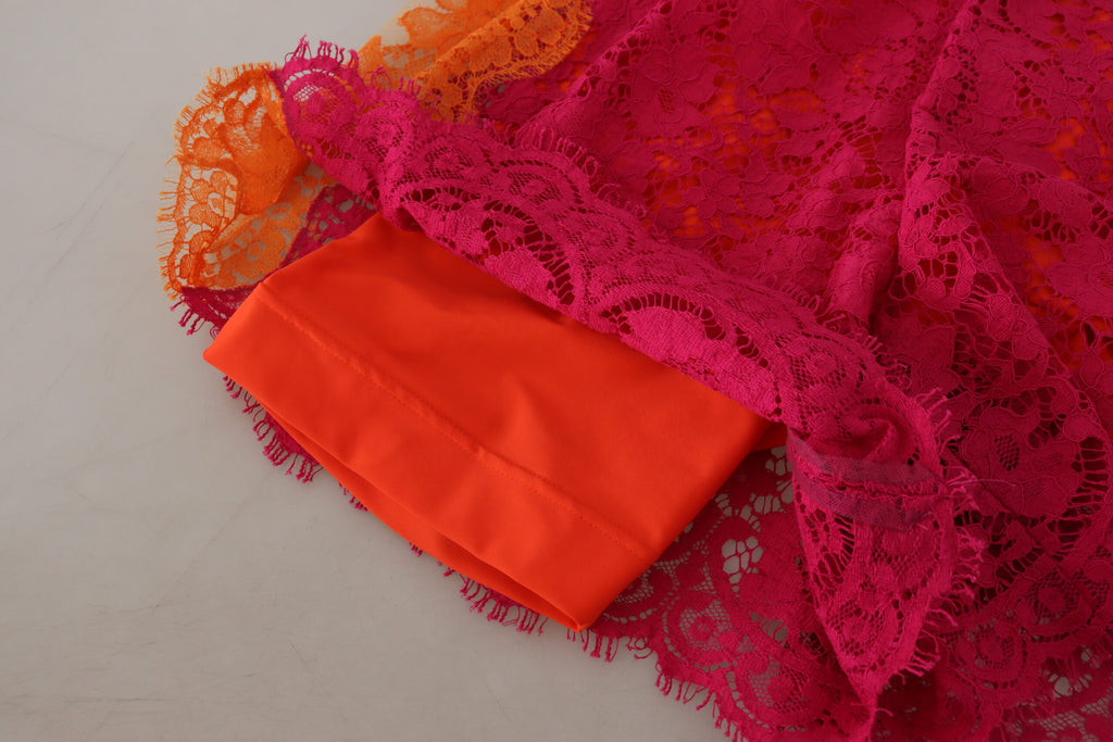 Dolce & Gabbana Pink Orange Lace Cotton High Waist Shorts Dolce & Gabbana