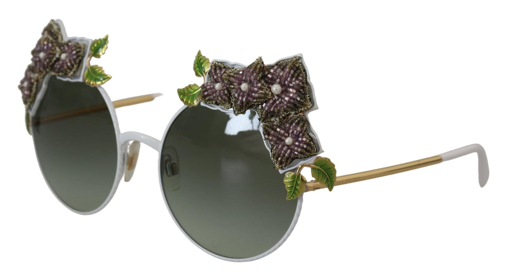 Dolce & Gabbana Gold Floral Embellished Metal Frame Round DG2186 Sunglasses Dolce & Gabbana