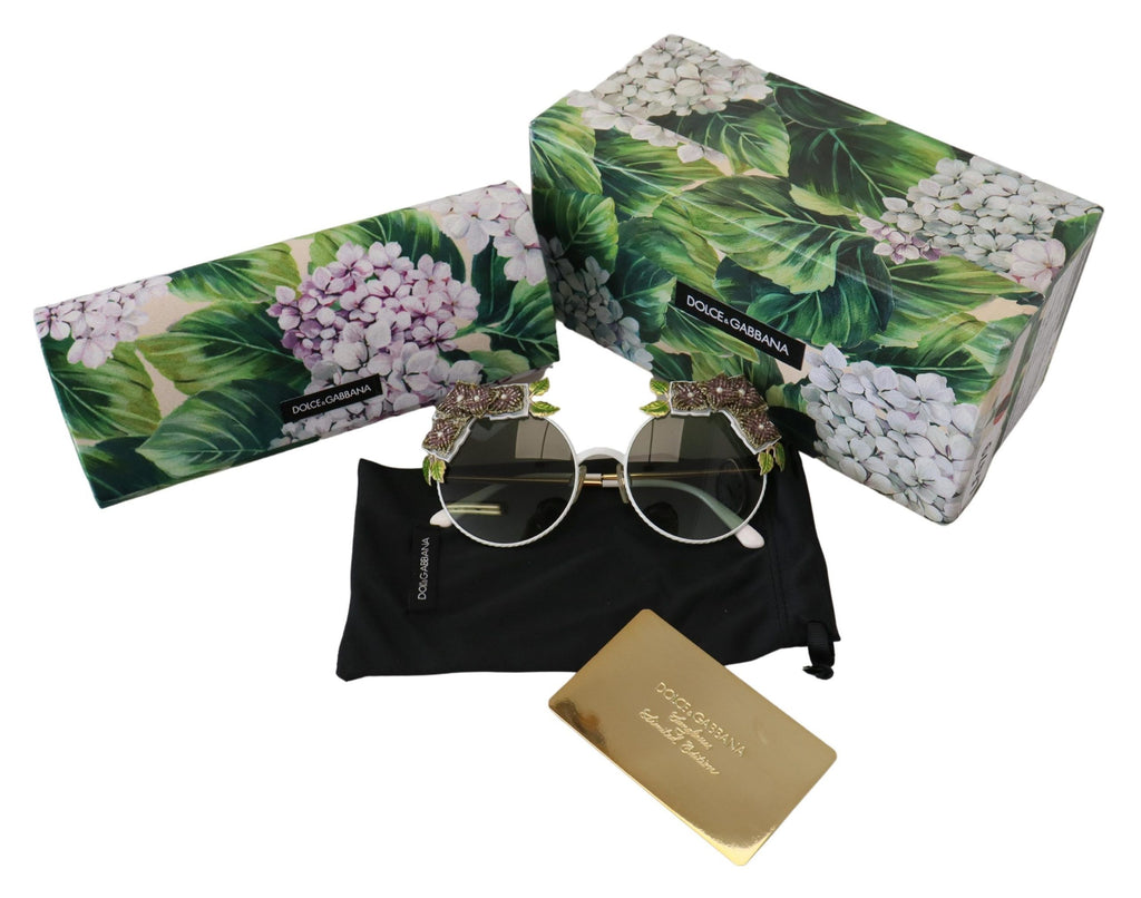 Dolce & Gabbana Gold Floral Embellished Metal Frame Round DG2186 Sunglasses Dolce & Gabbana