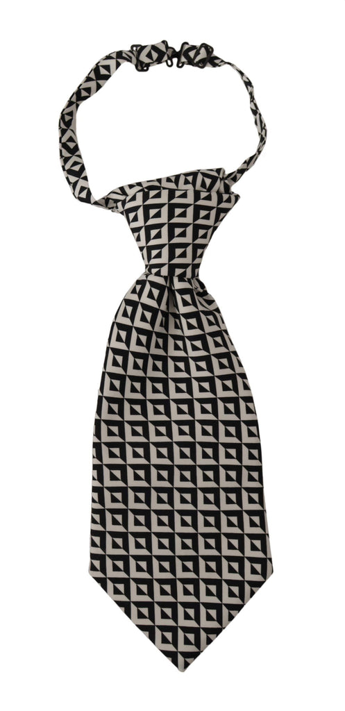 Dolce & Gabbana Black White Geometric 100% Silk Adjustable Accessory Tie - Luxe & Glitz