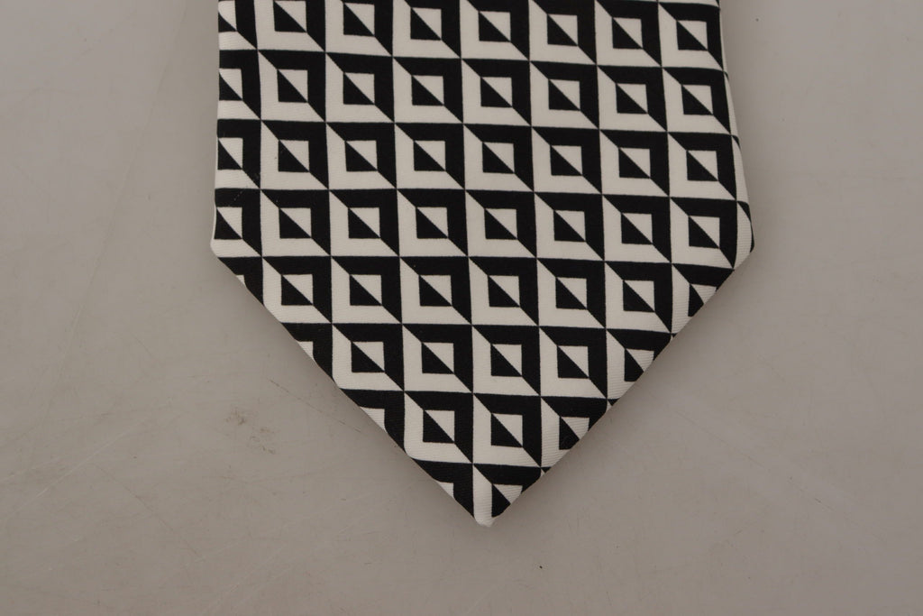 Dolce & Gabbana Black White Geometric 100% Silk Adjustable Accessory Tie - Luxe & Glitz