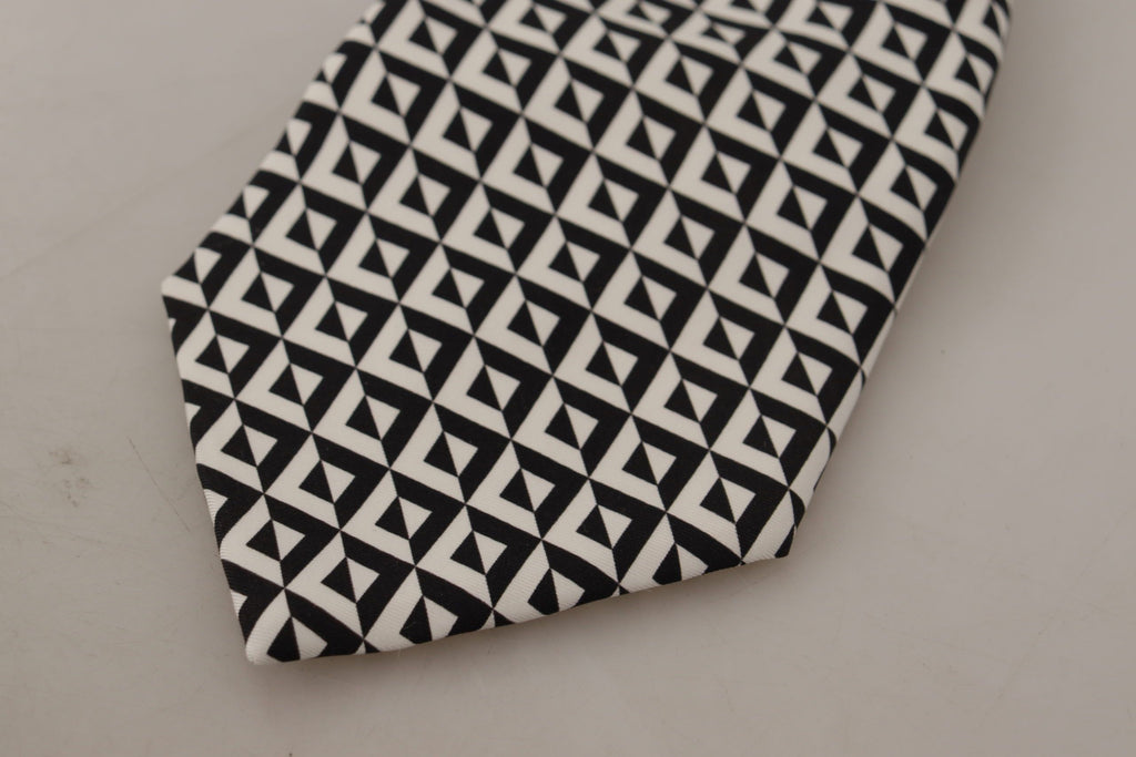 Dolce & Gabbana Black White Geometric 100% Silk Adjustable Accessory Tie - Luxe & Glitz