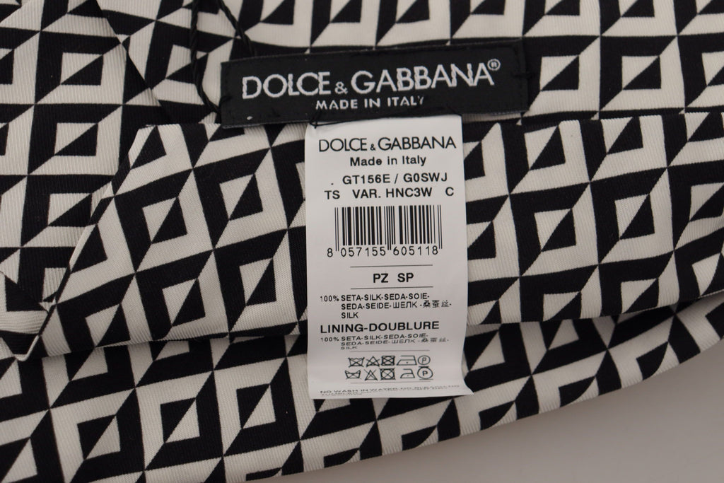 Dolce & Gabbana Black White Geometric 100% Silk Adjustable Accessory Tie - Luxe & Glitz