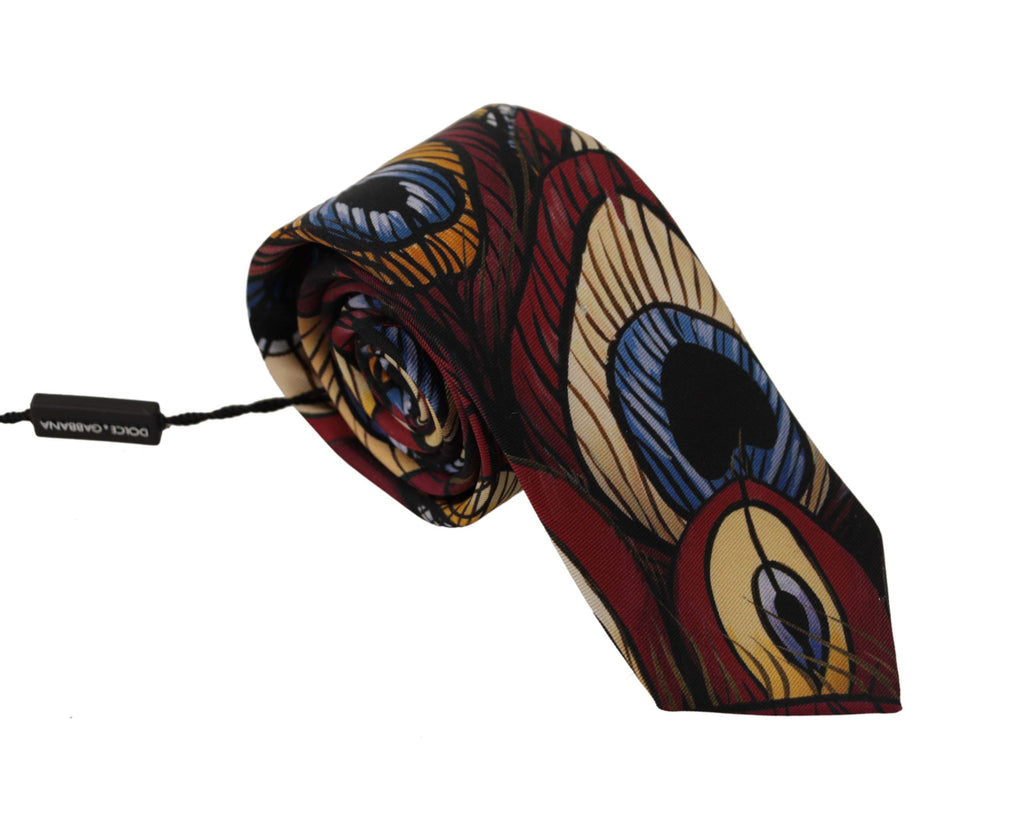 Dolce & Gabbana Marron Peacock Feather Adjustable Necktie Accessory Tie - Luxe & Glitz