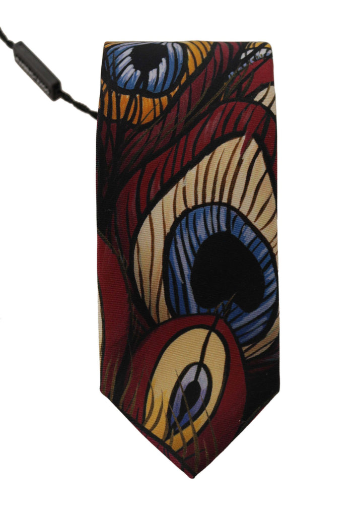 Dolce & Gabbana Marron Peacock Feather Adjustable Necktie Accessory Tie - Luxe & Glitz