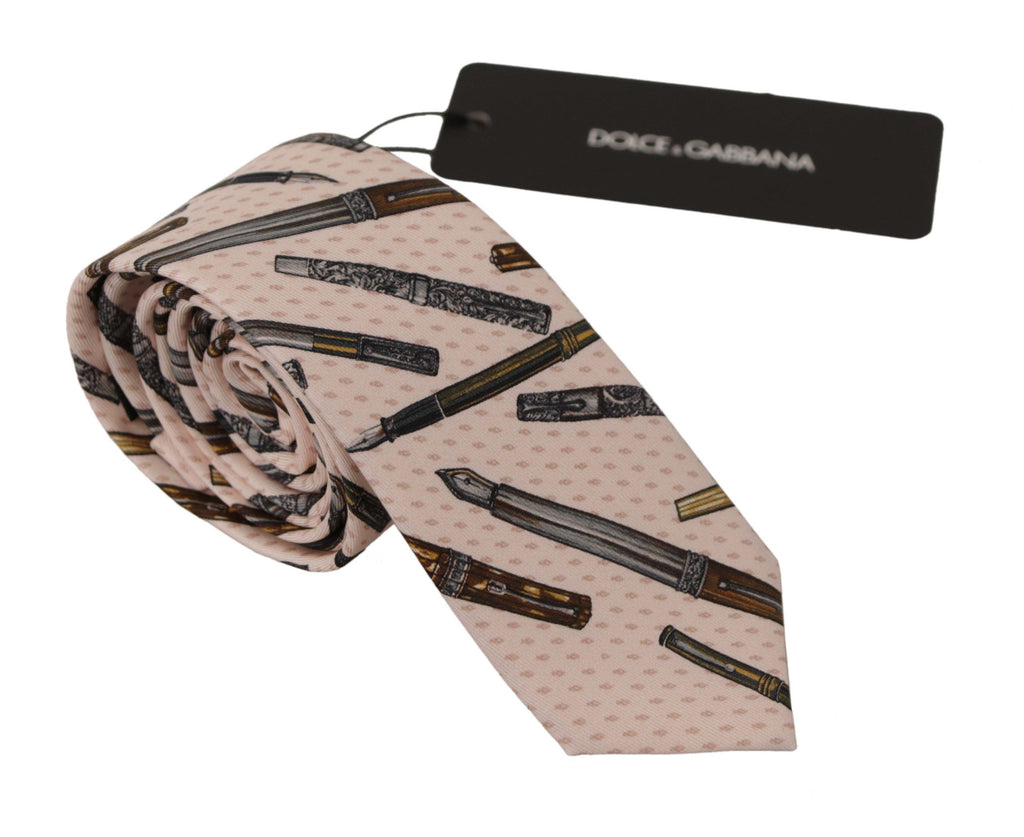 Dolce & Gabbana Pink Pen Dots Print 100% Silk Adjustable Neck Accessory Tie - Luxe & Glitz