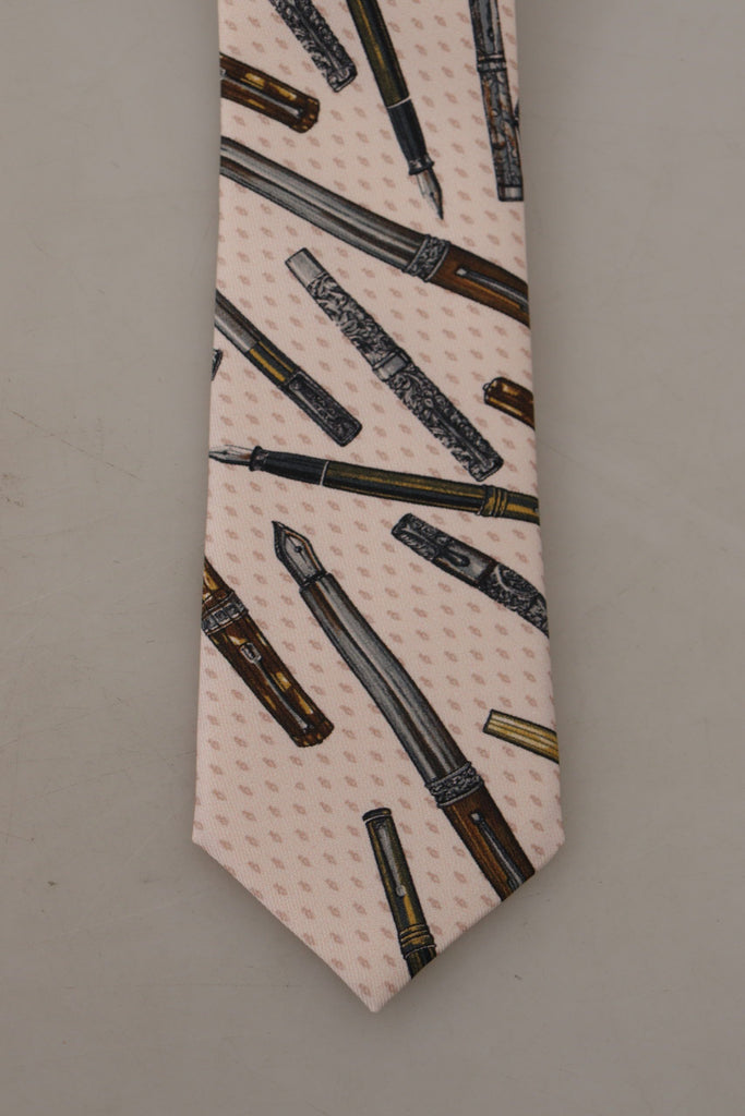 Dolce & Gabbana Pink Pen Dots Print 100% Silk Adjustable Neck Accessory Tie - Luxe & Glitz