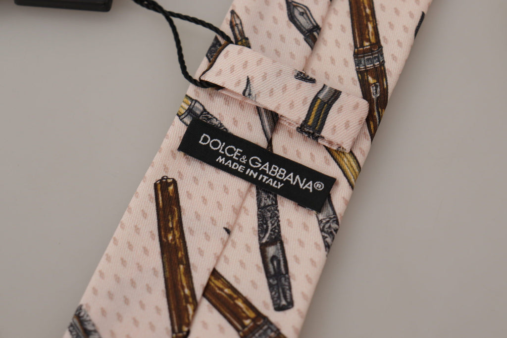 Dolce & Gabbana Pink Pen Dots Print 100% Silk Adjustable Neck Accessory Tie - Luxe & Glitz