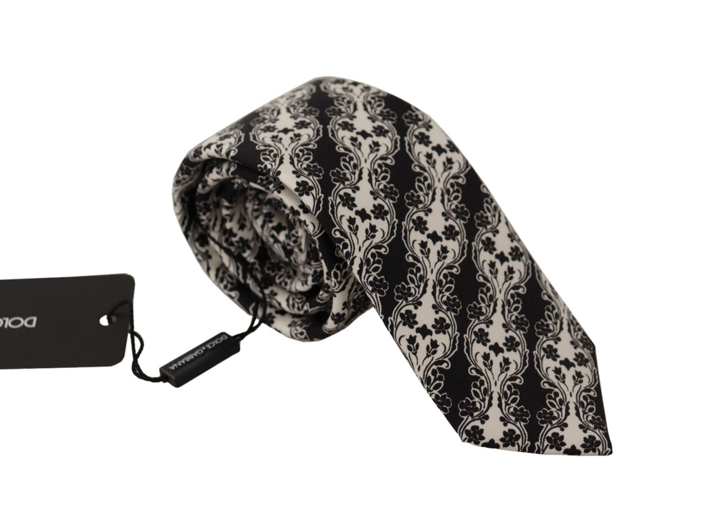 Dolce & Gabbana Black White Flower 100% Silk Print Adjustable Accessory Tie - Luxe & Glitz