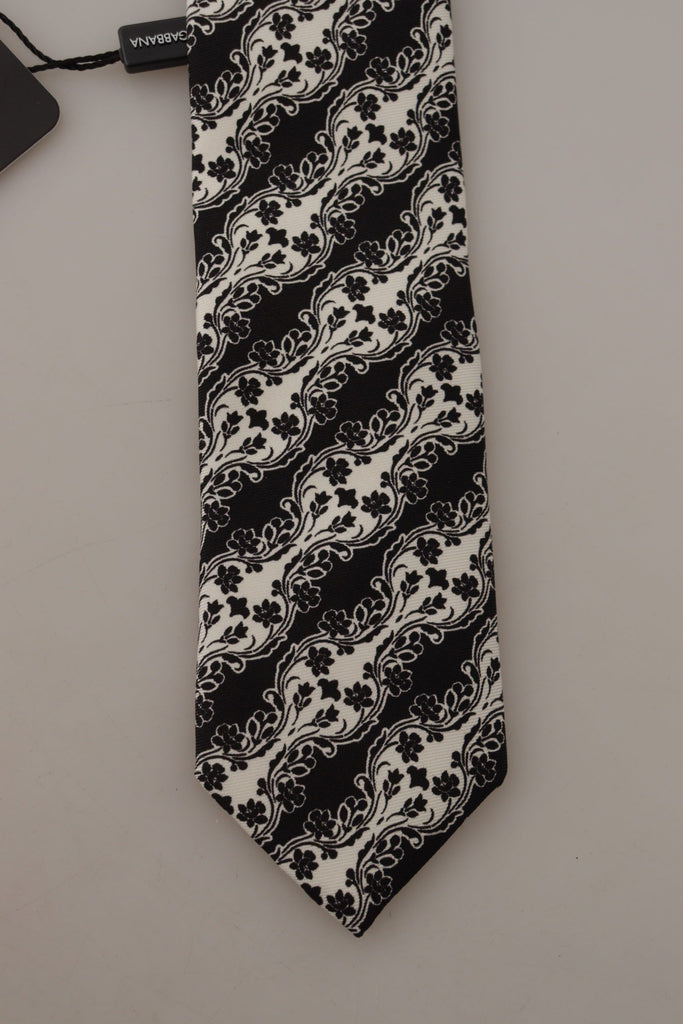 Dolce & Gabbana Black White Flower 100% Silk Print Adjustable Accessory Tie - Luxe & Glitz