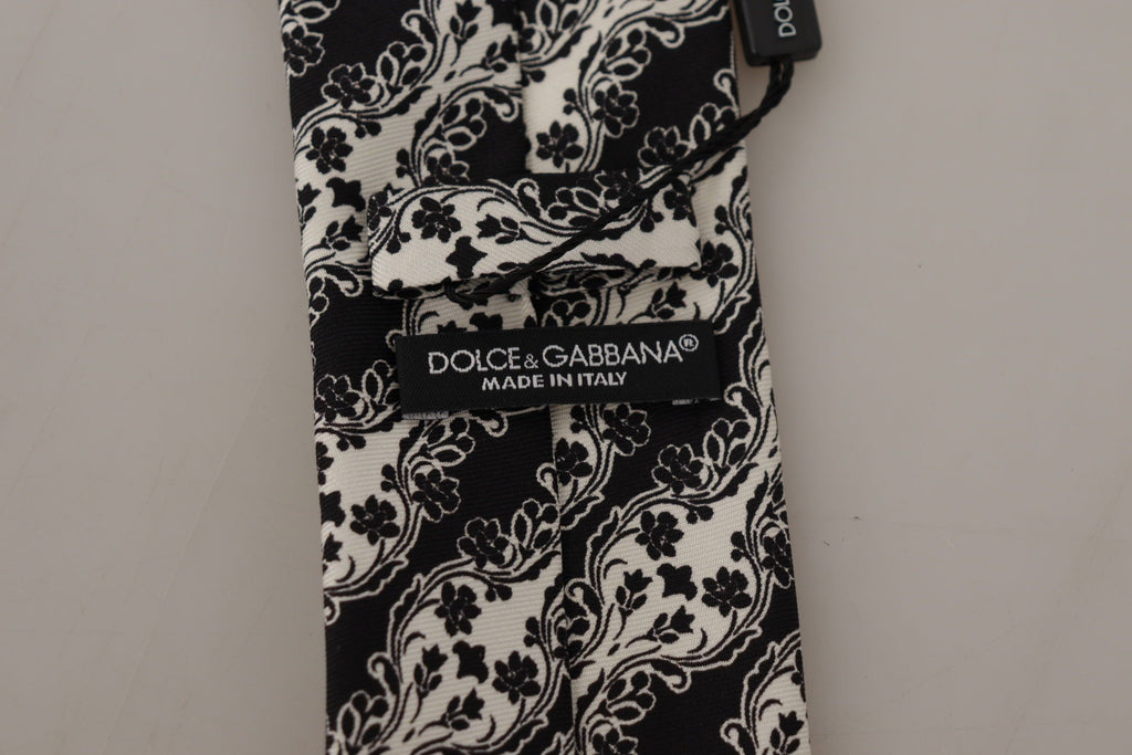 Dolce & Gabbana Black White Flower 100% Silk Print Adjustable Accessory Tie - Luxe & Glitz