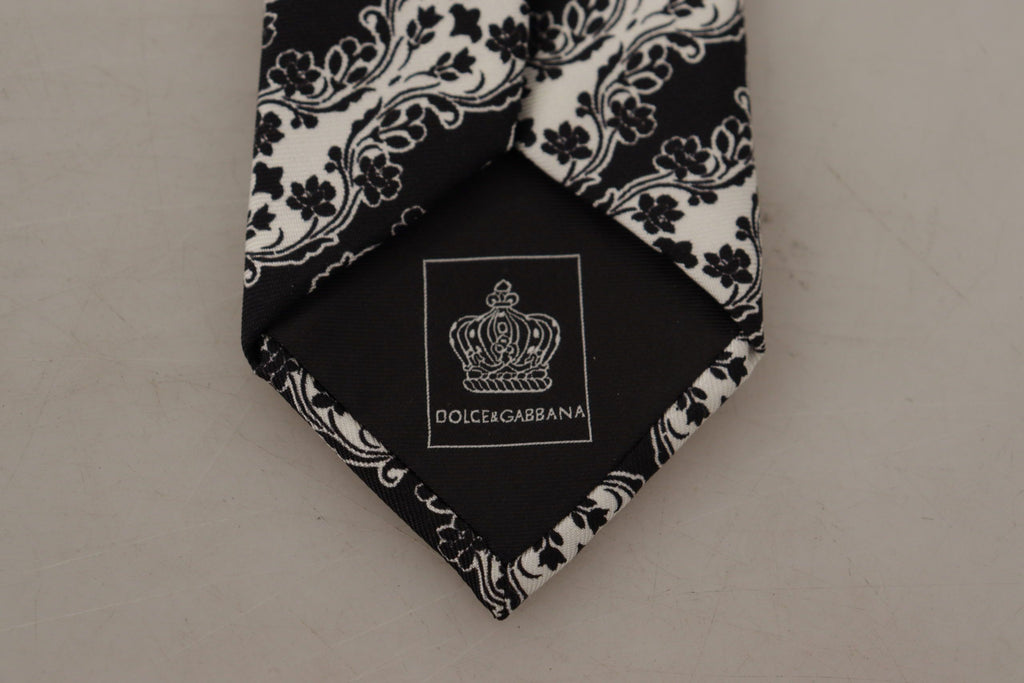 Dolce & Gabbana Black White Flower 100% Silk Print Adjustable Accessory Tie - Luxe & Glitz