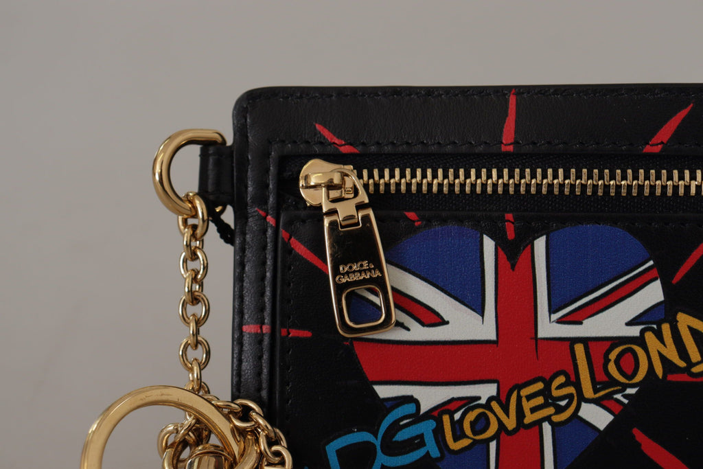 Dolce & Gabbana Black Leather #DGLovesLondon Keyring Cardholder Coin Case - Luxe & Glitz