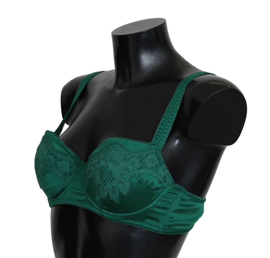 Dolce & Gabbana Green Silk Stretch Floral Lace Bra Underwear - Luxe & Glitz