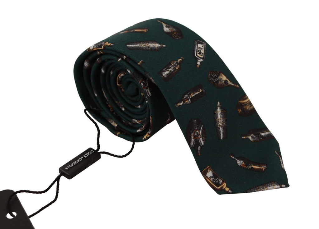 Dolce & Gabbana Black Bottle Fantasy Print Silk Adjustable Accessory Tie - Luxe & Glitz