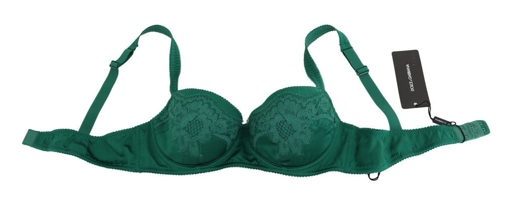 Dolce & Gabbana Green Silk Stretch Floral Lace Bra Underwear - Luxe & Glitz