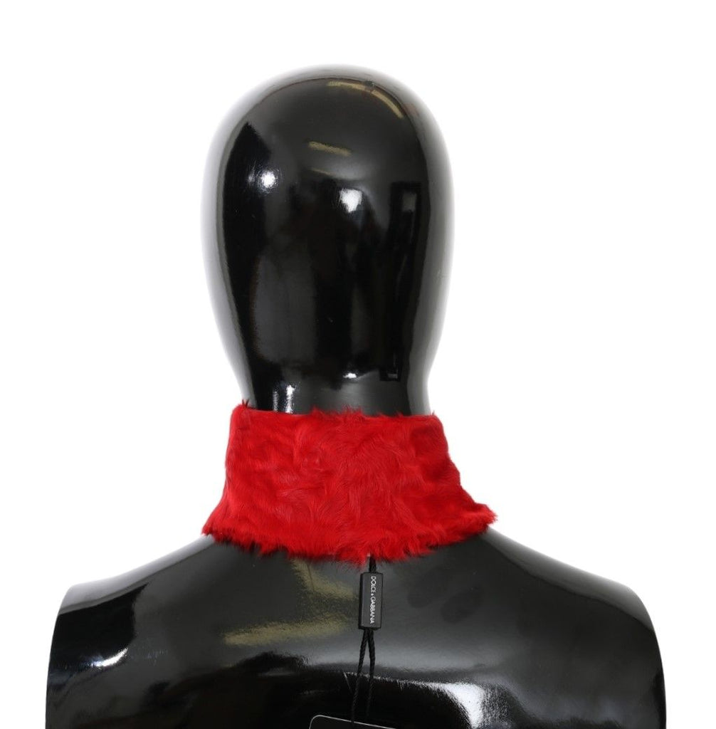 Dolce & Gabbana Red Fur Neck Collar Wrap Lambskin Scarf - Luxe & Glitz