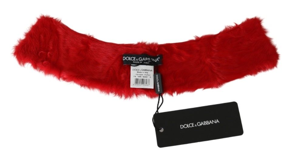 Dolce & Gabbana Red Fur Neck Collar Wrap Lambskin Scarf - Luxe & Glitz