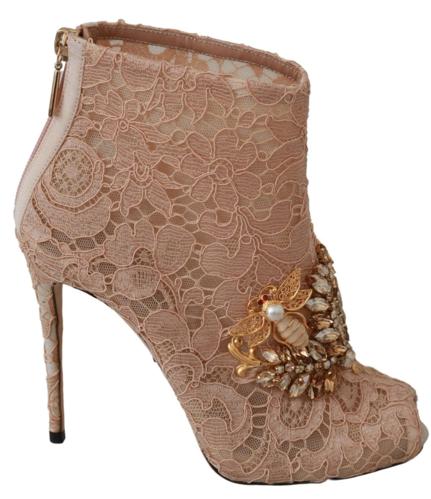 Dolce & Gabbana Pink Crystal Lace Booties Stilettos Shoes Dolce & Gabbana