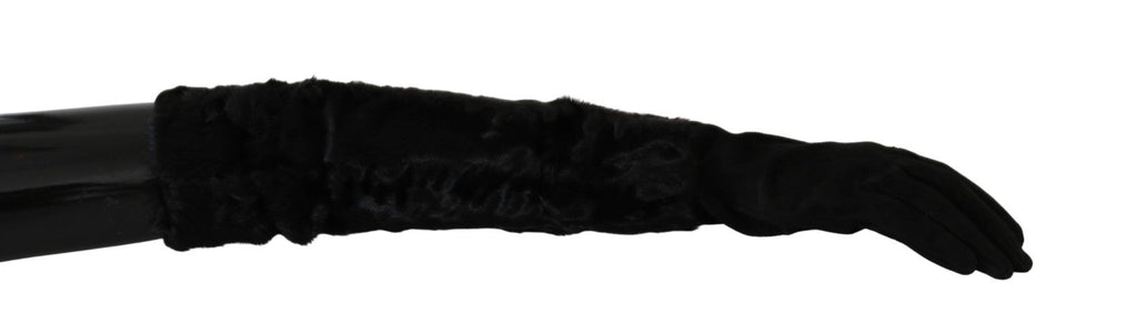 Dolce & Gabbana Black Elbow Length Mitten Suede Fur Gloves - Luxe & Glitz
