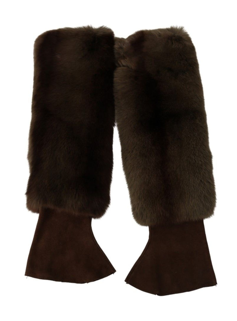 Dolce & Gabbana Brown Elbow Length Finger Less Fur Gloves - Luxe & Glitz