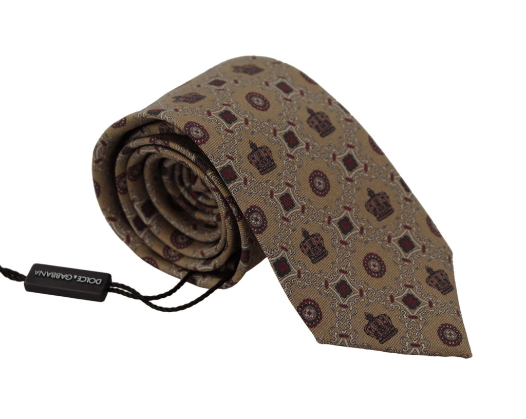 Dolce & Gabbana Beige Fantasy Print Silk Adjustable Necktie Accessory Tie - Luxe & Glitz