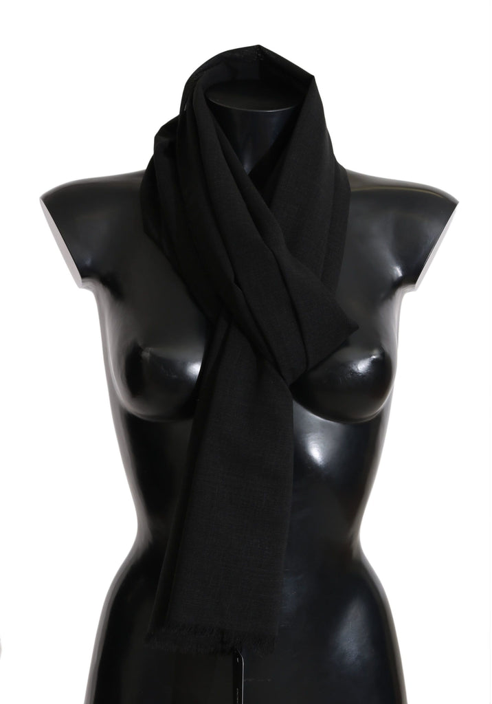 Dolce & Gabbana Solid Black Wool Blend Shawl Wrap 70cm X 200cm Scarf Dolce & Gabbana