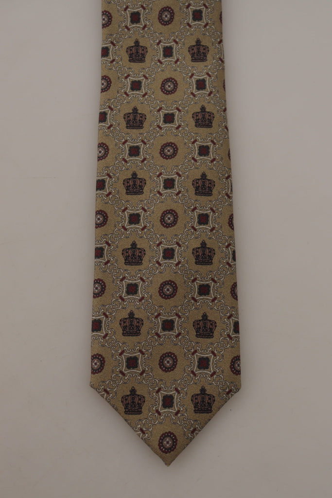 Dolce & Gabbana Beige Fantasy Print Silk Adjustable Necktie Accessory Tie - Luxe & Glitz