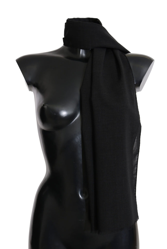 Dolce & Gabbana Solid Black Wool Blend Shawl Wrap 70cm X 200cm Scarf Dolce & Gabbana