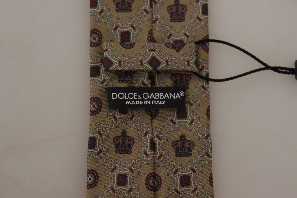 Dolce & Gabbana Beige Fantasy Print Silk Adjustable Necktie Accessory Tie - Luxe & Glitz