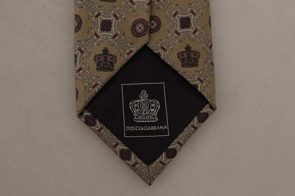 Dolce & Gabbana Beige Fantasy Print Silk Adjustable Necktie Accessory Tie - Luxe & Glitz