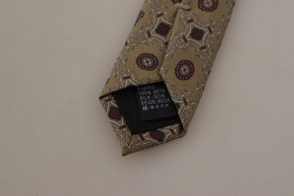 Dolce & Gabbana Beige Fantasy Print Silk Adjustable Necktie Accessory Tie - Luxe & Glitz