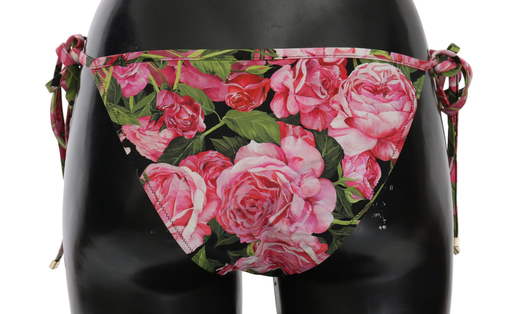 Dolce & Gabbana Black Pink Rose Print Bottom Bikini Beachwear - Luxe & Glitz