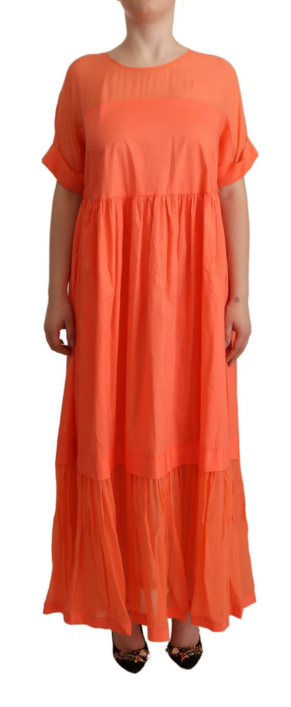 Twinset Coral Cotton Blend Short Sleeves Maxi Shift Dress Twinset