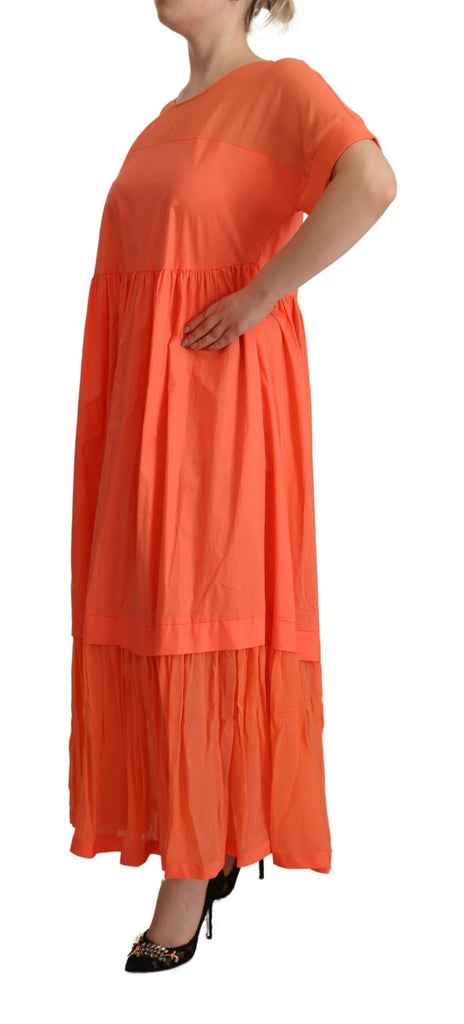 Twinset Coral Cotton Blend Short Sleeves Maxi Shift Dress Twinset